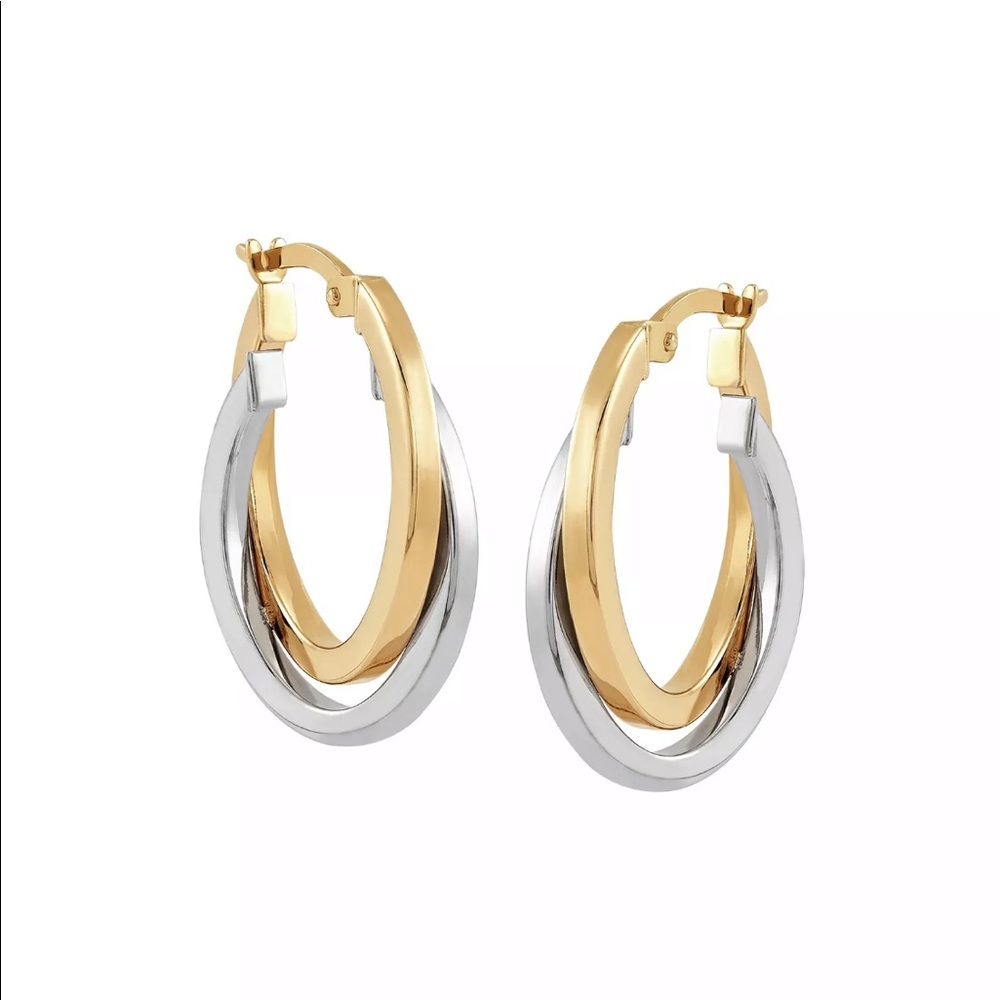 Double Hoop Earrings 14K Two-Tone Gold Overlapping Oval Fine Jewelry New Jareds